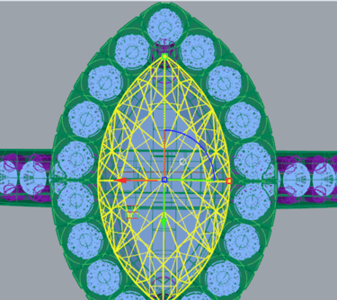 Vista Superior Modelo 3D Anillo de Compromiso Marquesa Enfoque al Diamante Central y al Halo