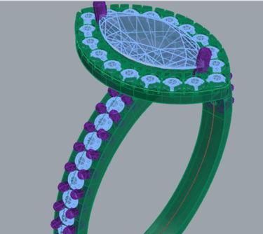Vista Isometrica Modelo 3D Anillo de Compromiso Marquesa Halo