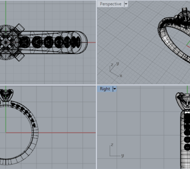 Modelo 3D de Anillo de Compromiso Oro Blanco 14k con Diamantes Laterales