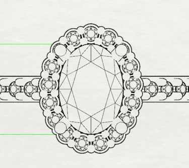 Vista Superior Boceto Sketch Anillo de Compromiso Moissanita Halo