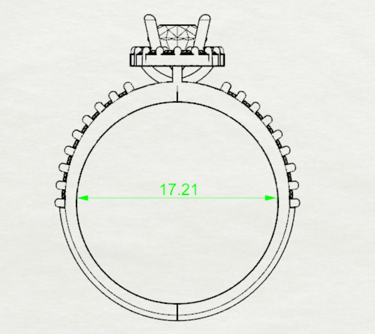 Vista Frontal Boceto Sketch Anillo de Compromiso Moissanita Halo