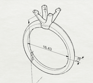 Vista Isometrica Dibujo Sketch Anillo de Compromiso Solitario