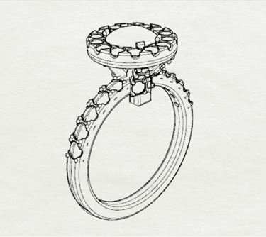 Vista Isometrica Sketch Anillo de Compromiso Halo 