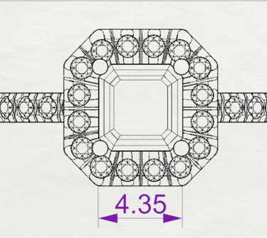 Vista Superior Sketch Acotado Anillo de compromiso Cushion Halo