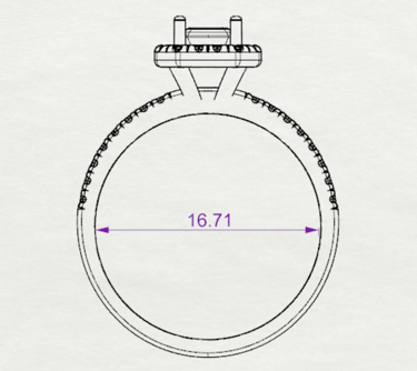 Vista Frontal Sketch Acotado Anillo de compromiso Cushion Halo