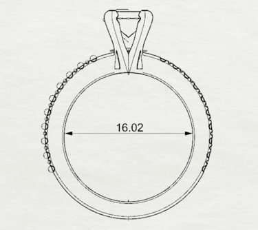 Vista Frontal Sketch Dibujado Anillo de Compromiso con Diamantes Laterales