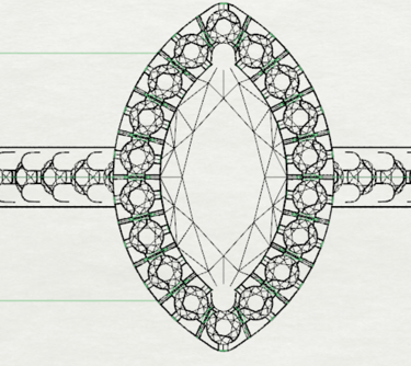 Vista Superior Sketch Acotado Anillo de Compromiso Marquesa Halo