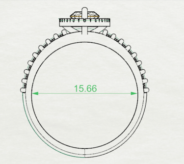Vista Frontal Sketch Acotado Anillo de Compromiso Marquesa Halo