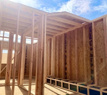 Tiny home with only walls framed up