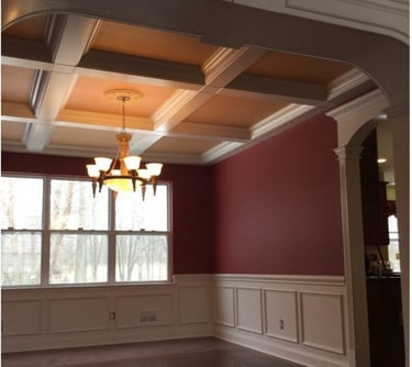 Coffered ceiling installers creating a custom dining room ceiling in NJ