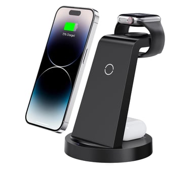 Anlmz 3-in-1 wireless charging station for iPhone, Apple Watch, and AirPods, sleek magnetic stand de