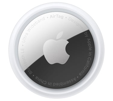 Apple AirTag Bluetooth tracker with precision finding, compact white circular design for locating ke