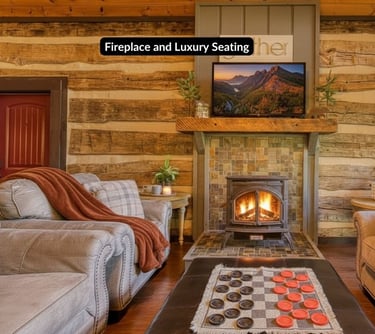 hand-hewn log cabin living room with fireplace, gatlinburg