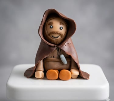 Figura de Jedi modelada 100% a mano en fondant por Cocina con Ely, creada para decorar tortas temáti