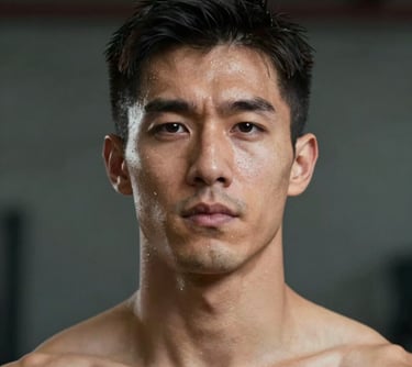 Close up portrait of a fit male athlete with a clean, empowering expression, representing the brand's performance coaching side.