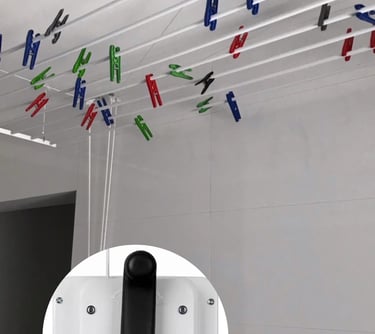 Detalhe de carretilha e corda de varal de teto tradicional - Porto Rede