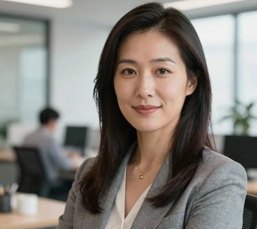 Professional photography headshot of a woman in business casual attire in a bright North American office setting. Professional and trustworthy mood.