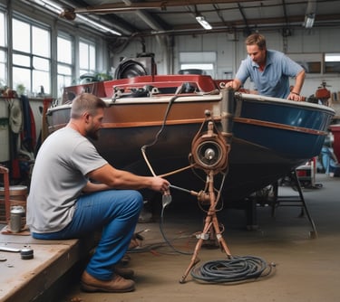 man working on a boat