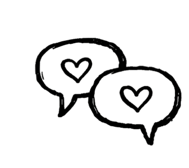 two speech bubbles with a heart in the middle