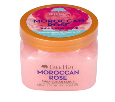 Tree Hut Moroccan Rose Shea Sugar Scrub – exfoliating body scrub with shea butter and rose scent