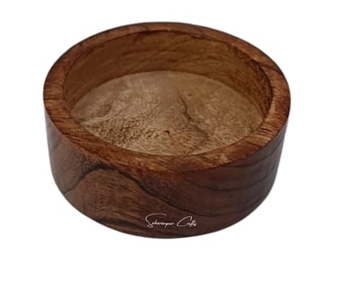 Handcrafted round wooden candle dough bowl by Saharanpur Crafts for home déco