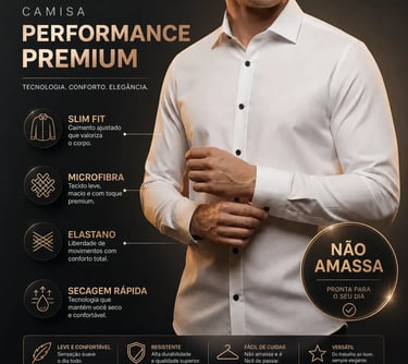 Camisa Social Masculino Manga Longa Slim Fit Não Amassa