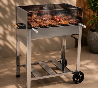 Churrasqueira Inox Luxo Duas Alturas Com Grelha E Roda