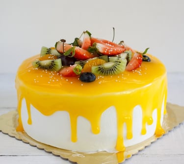 a cake with fruit on top of it