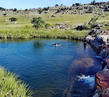 Paradise pools with swimmers in clear water