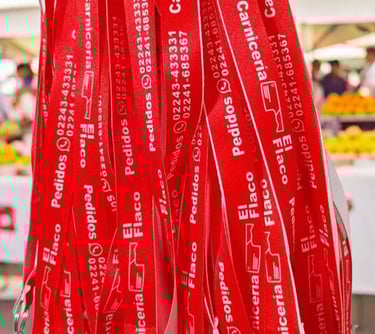 cintas poliester de carnicerias para destacar la marca, merchandising