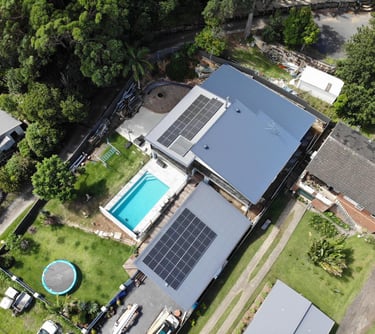 home with pool and solar panels