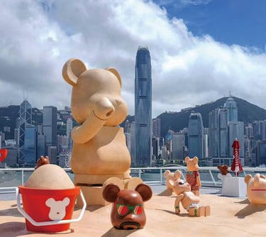 Sandcastle BE@RBRICK Fiberglass Sculptures for BE@RBRICK Waterfront Exhibition Beach Display in HK by DEFARA