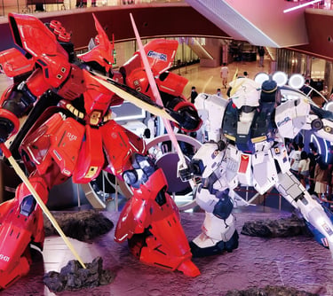 6m Sazabi vs Nu Gundam Fiberglass Statues for Gundam Exhibition 2022 Mall Display in Guangzhou Taikoo Hui by DEFARA