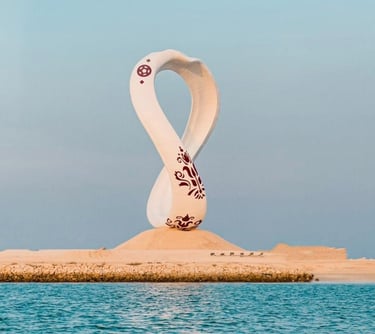 White Fiberglass Emblem Monument for FIFA World Cup Qatar 2022 Seaside Landmark in Doha by DEFARA