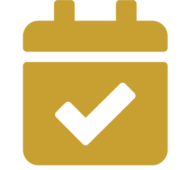 a 2D graphic showing a calendar with a tick in the middle in gold