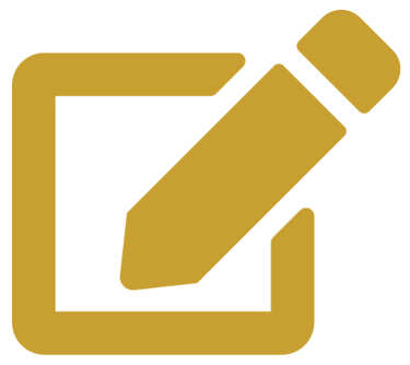 a 2D graphic showing a pencil and note pad in gold