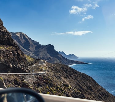 A coastal view of Gran Canary Island huge mountains and sea