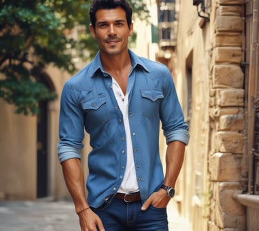 man standing near white wall