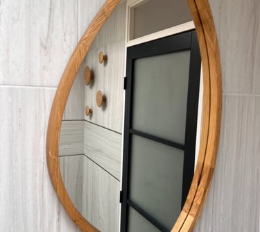 organic shaped oak mirror