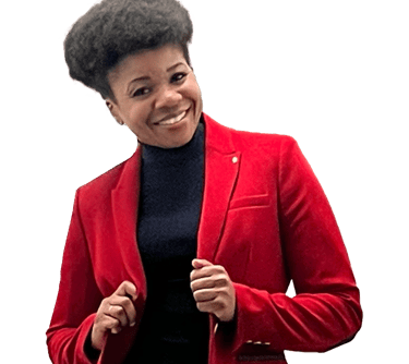 Insurance broker - female smiling with red jacket