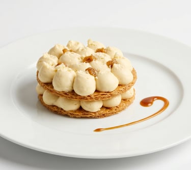 Mille-feuille caramel signature : pâte feuilletée, crème vanille et caramel, pâtisserie française