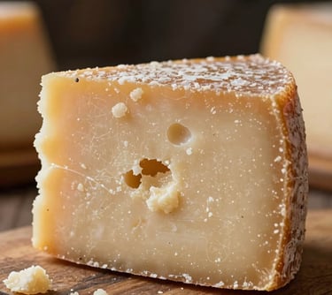 A piece of Queso Arenoso, showing its crumbly and grainy texture, shot with macro photography in a Latin American / Spanish rustic environment.