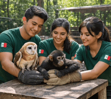 Biologos mexicanos cuidando de fauna silvestre mexicana
