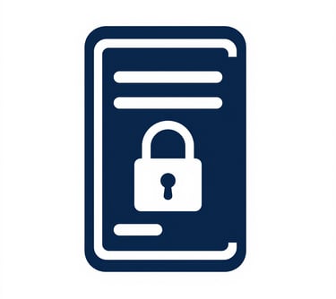 Iconography representing high-end technical support: a stylized server with a secure lock, rendered in dark blue (#4A5568) and white (#F8F9FA).