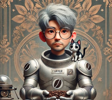 a cartoon character of Nine Planets Roaster, Galactic Roast Master