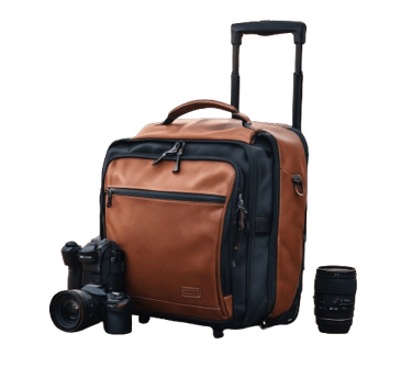 tan color leather trolley bags with two wheels