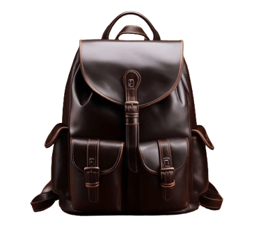 a brown leather backpack with 2 pockets 