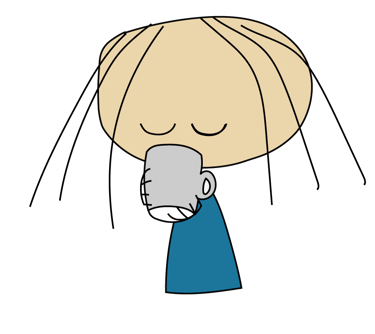 Anna drinking coffee while escaping her to do's