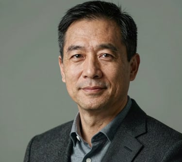 Professional headshot of a male industry relations expert in his 40s, looking approachable and professional, against a neutral sage green backdrop.