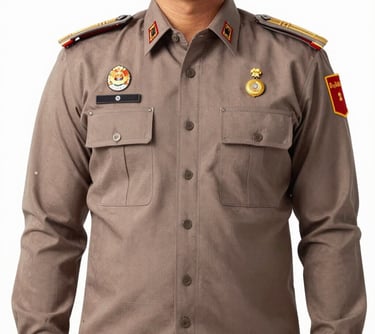 A high-quality studio photograph of a bespoke batik uniform for a local government office in Sragen, featuring clean lines and a professional Indonesian Javanese look.